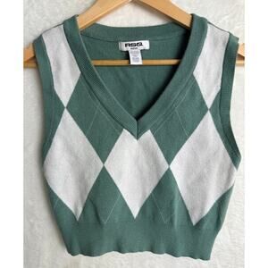 RSQ Cropped Argyle Sweater Vest Womens Medium Academia School Girl Preppy